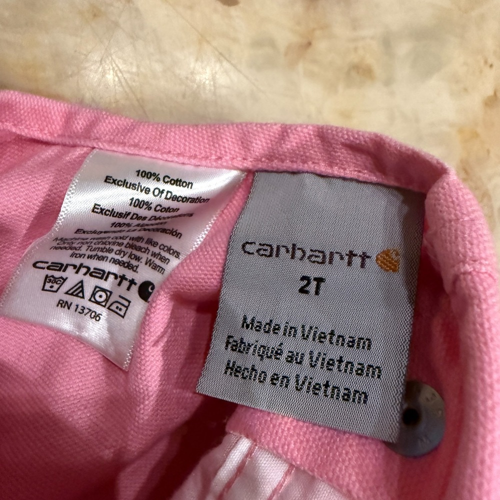 Carhartt Kids Canvas Bib Overalls Pink Adjustable Straps Classic Loose Size 2T - Picture 3 of 5